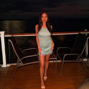 The Mykonos Fringe-Hem Knit Mini Dress
