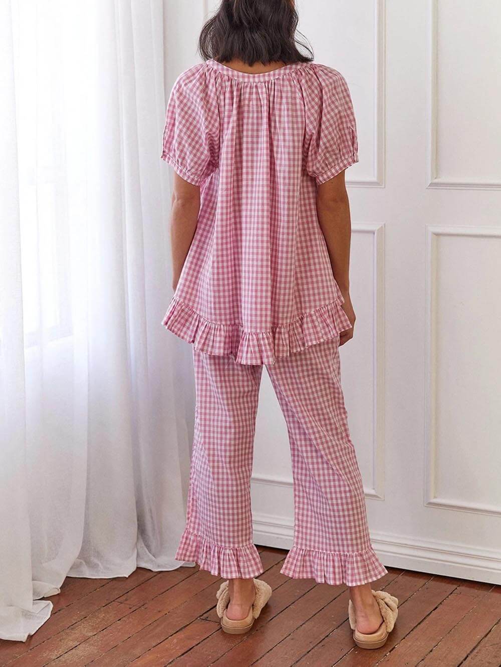 Lässiges Pyjama-Set mit gerüschtem Karomuster