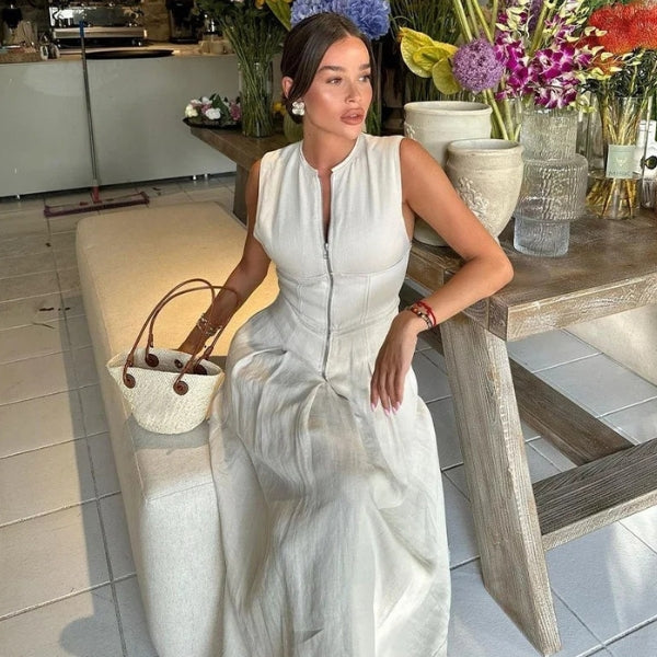 The Santorini Zip-Front Pleated Dress