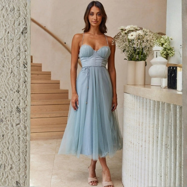 The Verona Structured Tulle Corset Midi Dress