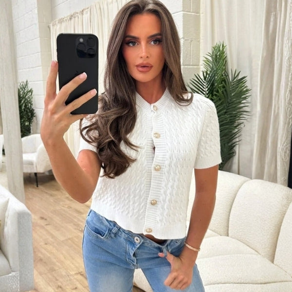 The Paris Cable-Knit Button Top