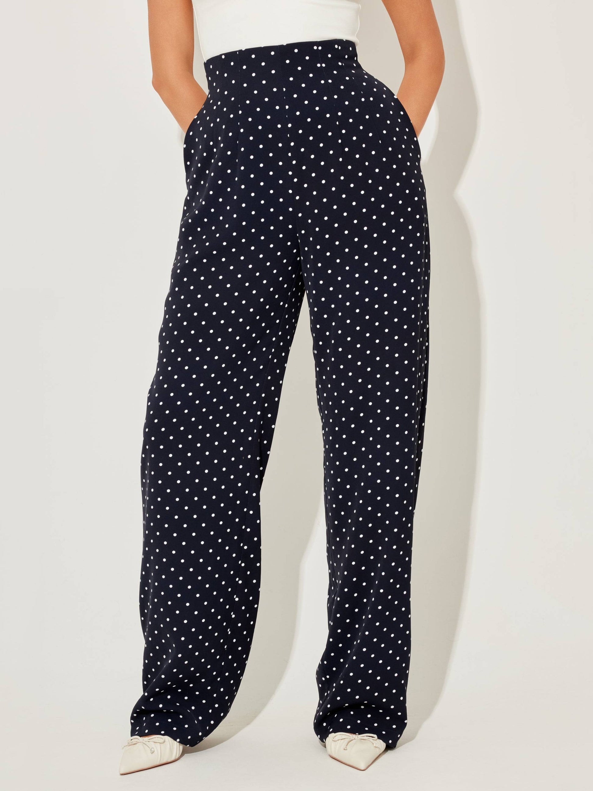 Vintage Polka Dot Neckholder-Schnüroberteil und weite Hosenanzughose