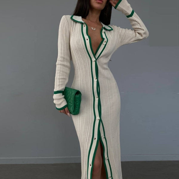 The Capri Contrast-Trim Ribbed Maxi Dress