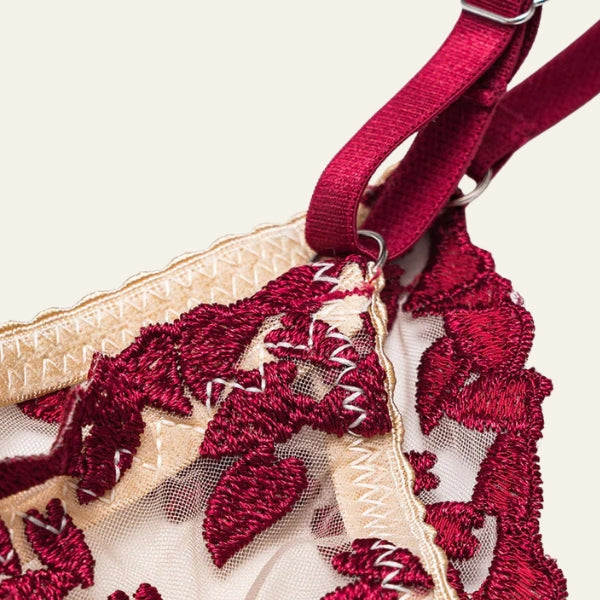 The Valentine Heart-Embroidered Lingerie Set