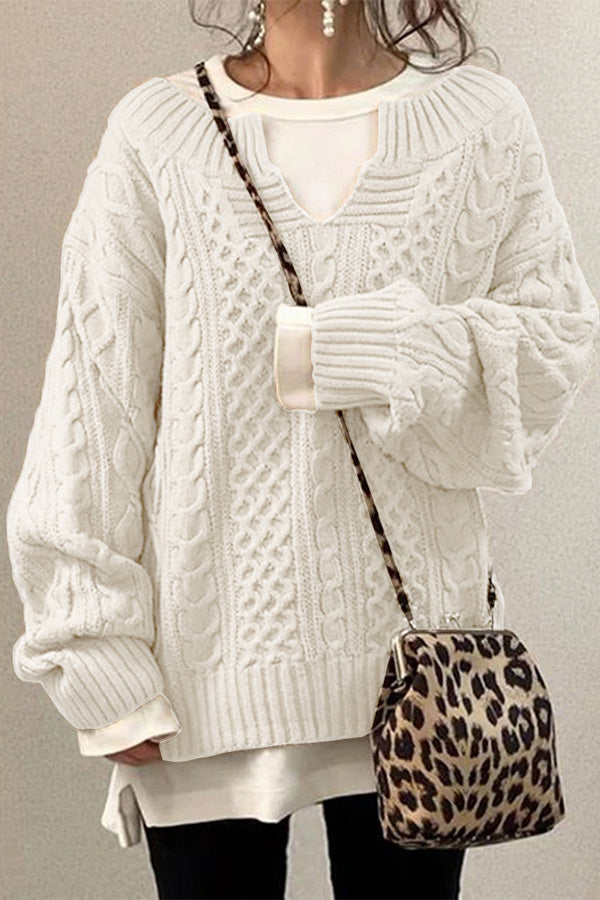Knitted Pattern Casual Knit Sweater White