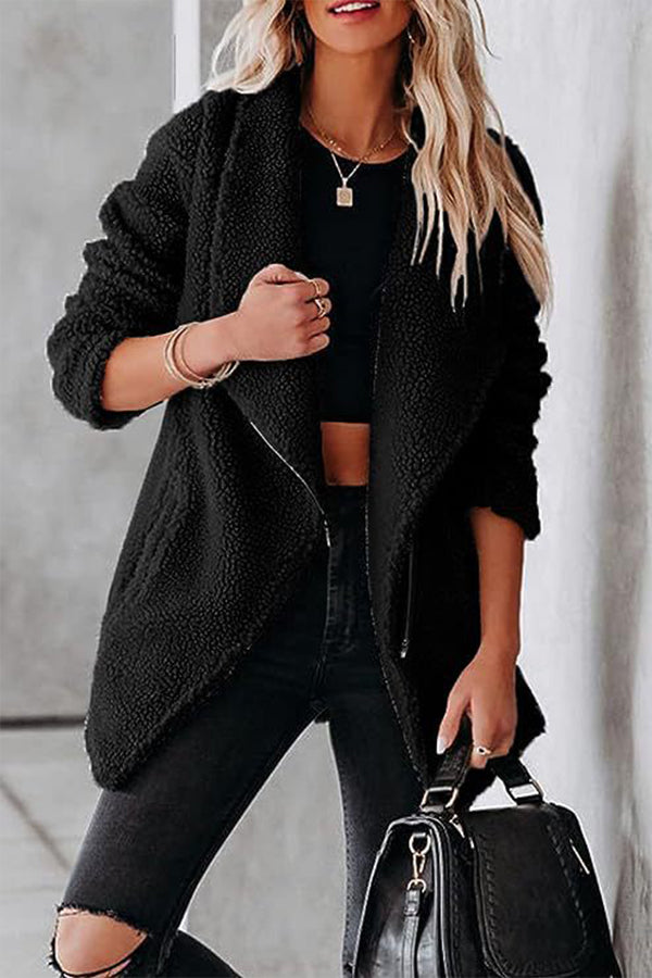 Fashion casual lambskin jacket with zipper pockets and grain velvet jacket Black
