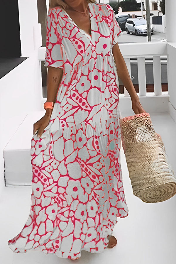 FLORAL PRINT VACATION MIDI DRESS Pink