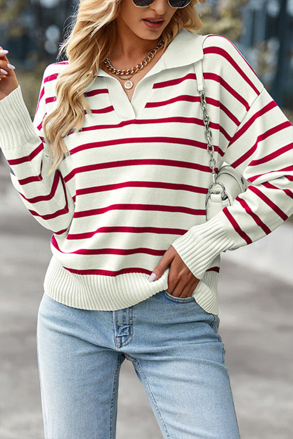 GIVE YOU JOY STRIPED LONG SLEEVE KNIT SWEATER - 4 COLORS Red