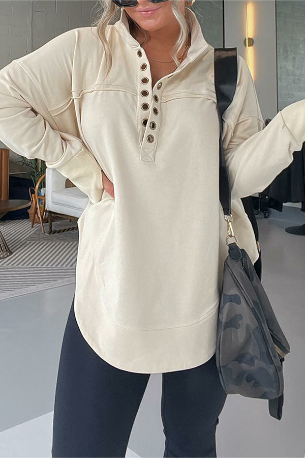 HALF NECK THUMBHOLE CUFF PULLOVER SWEATSHIRT Apricot