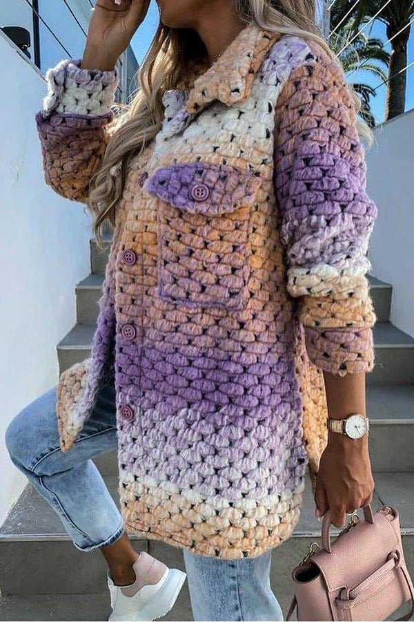 Fashion printed women's woolen jacket Purple
