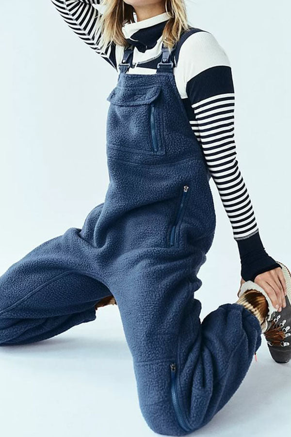 Outdoor Plush Solid Color Warm Women's Overalls