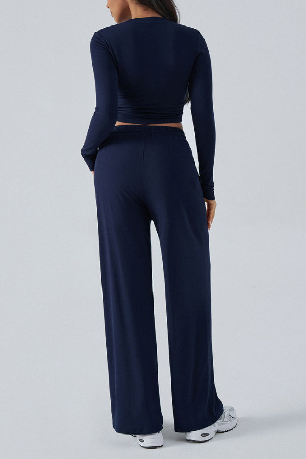 Temperament Knitted Round Neck Long Sleeve Two-piece Suit
