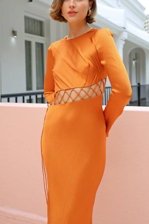 Shona Joy Sofia Lace Up Maxi Dress in Ginger