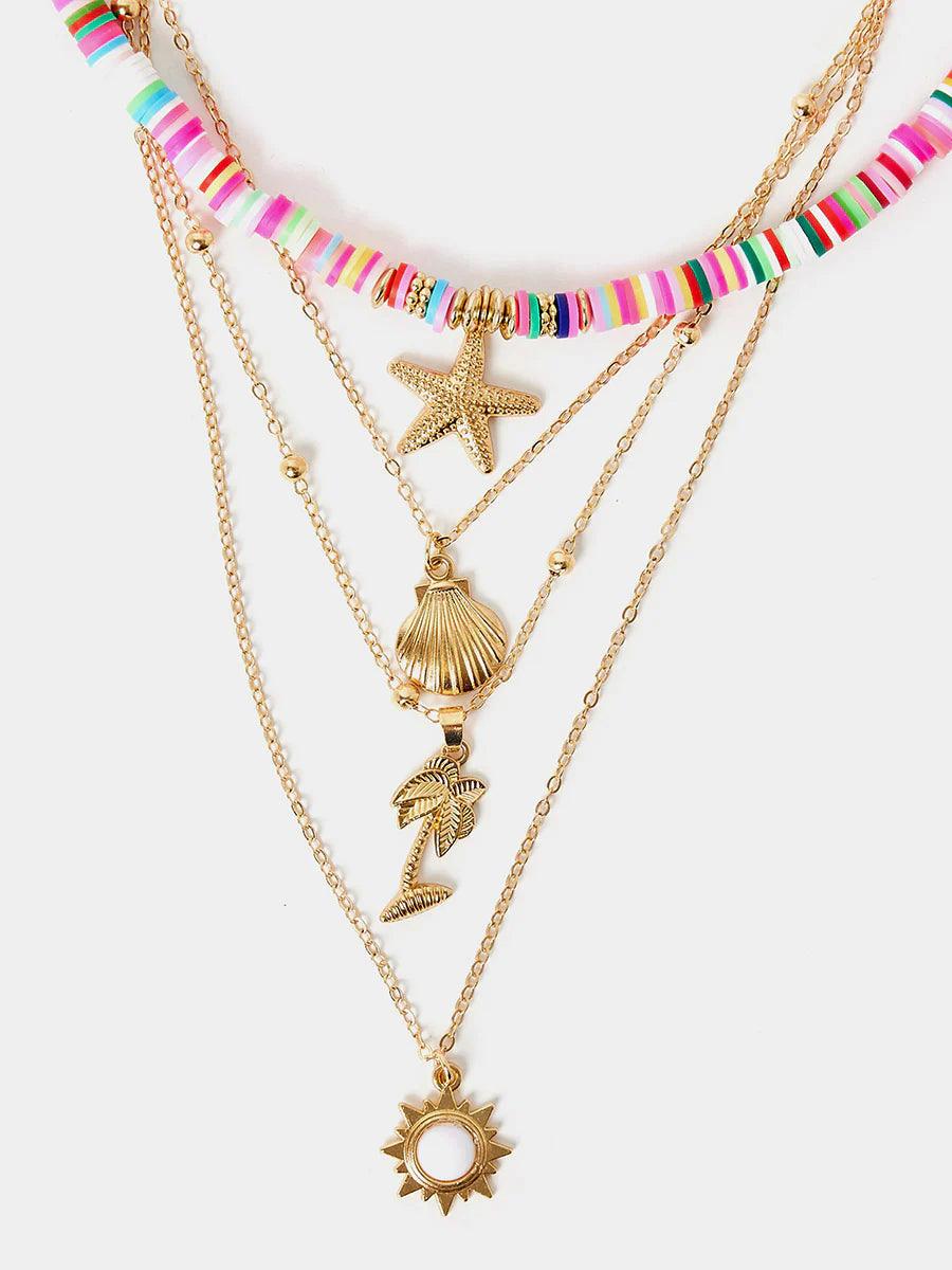 Pendant Layered Boho Necklace 4pcs one size