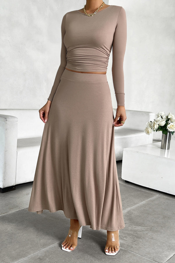 Women's Solid Color Slim Fit Two Piece Set Brown