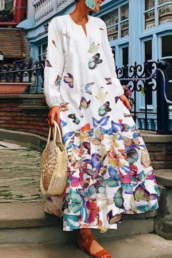 round neck long sleeve loose dress White