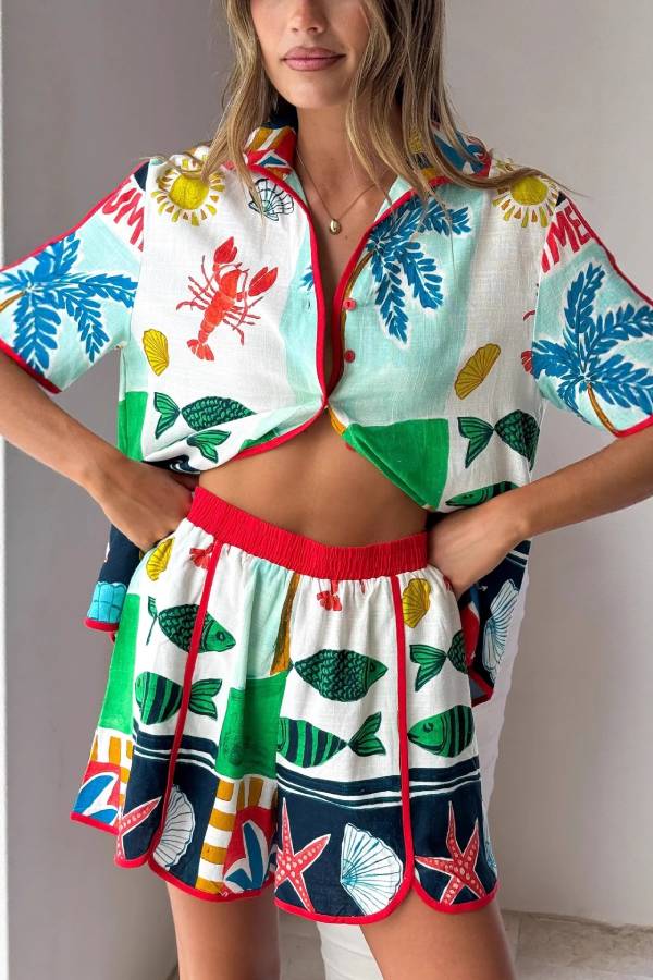 Ocean Resort Style Printed Shirt and Shorts Set