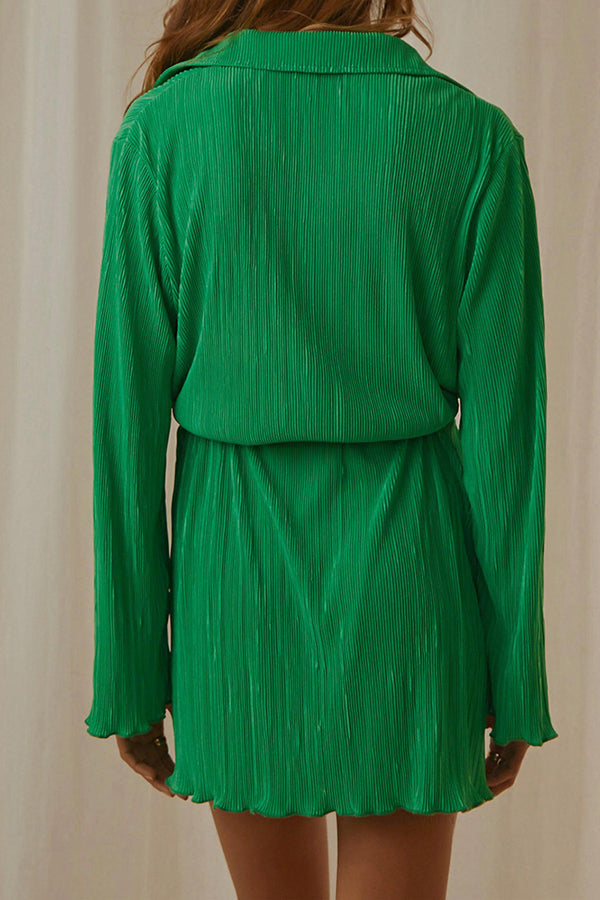 Floral print lace-up lapel cardigan long-sleeve dress