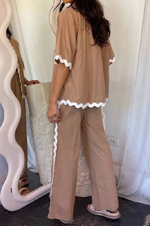 Casual Solid Color Shirt and Pants Suit