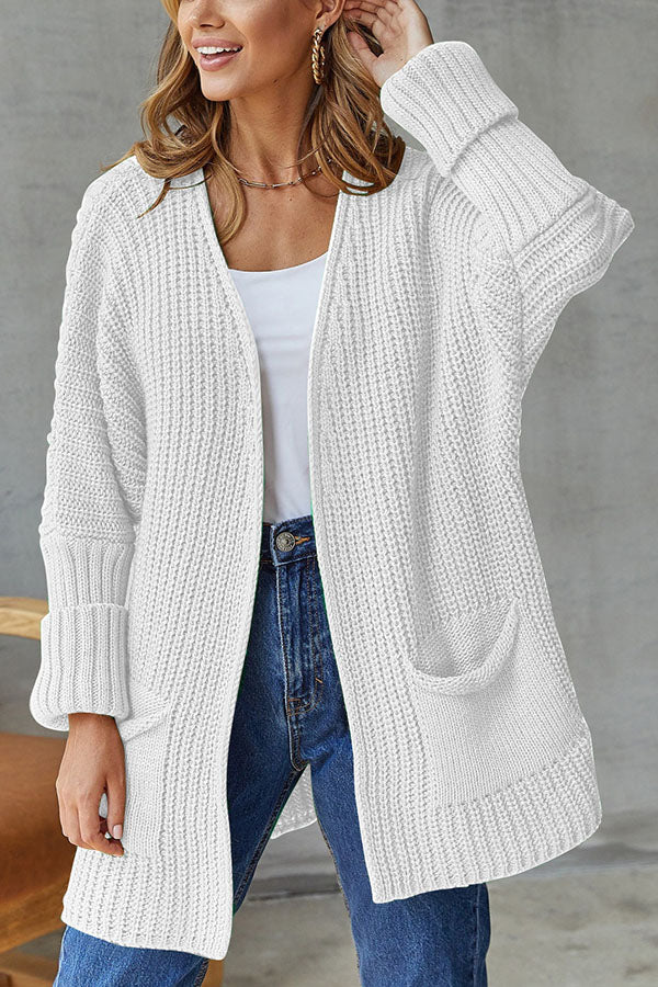loose mid length sweater cardigan coat large size casual White