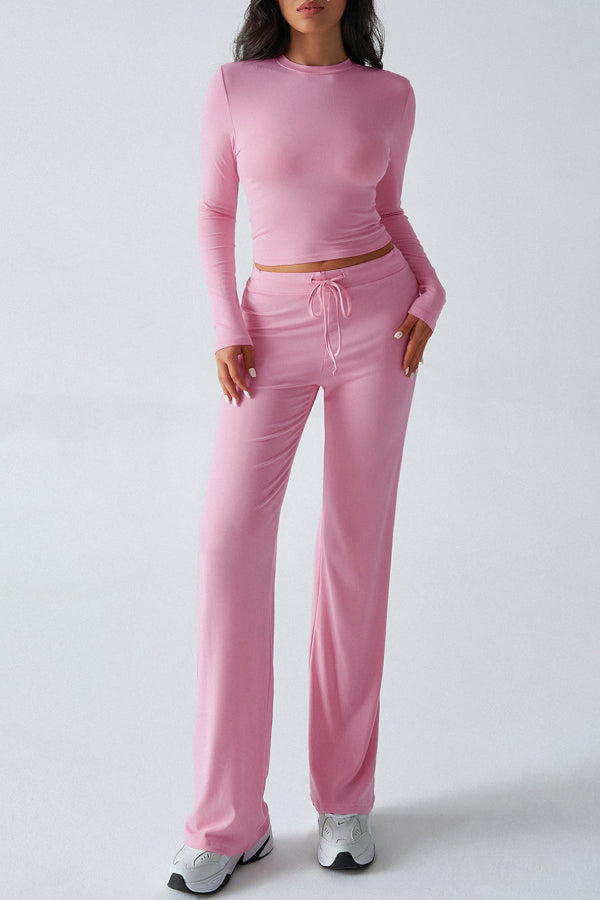 Casual Sports Style Slim Fit Long Sleeve Top Two Piece Set