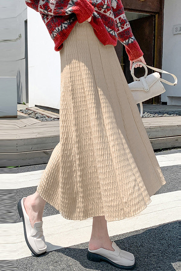 Pleated skirt slimming high-waisted mid-length with sweater A-line skirt Khaki one size