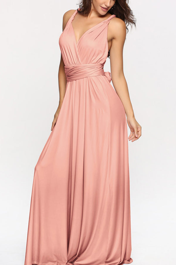 Multi-Way Multi Rope Crossover Backless Sexy Bandage Dress Pink L