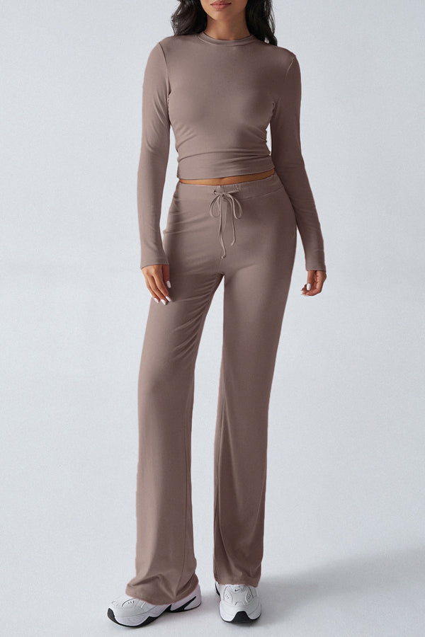 Casual Sports Style Slim Fit Long Sleeve Top Two Piece Set