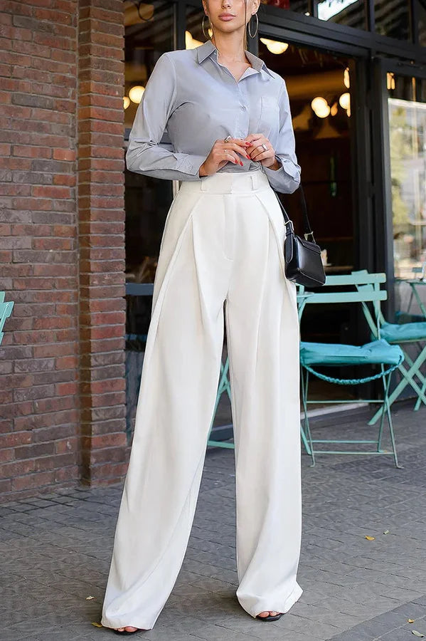 Palazzo Style High Waist Wide Leg Pants White