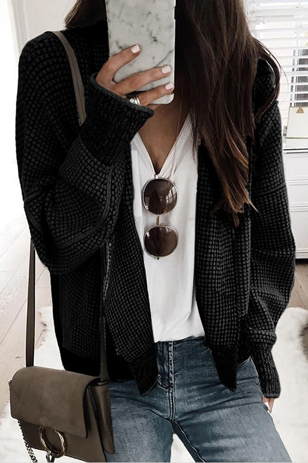 Contrast Trim Open Front Cardigan Black