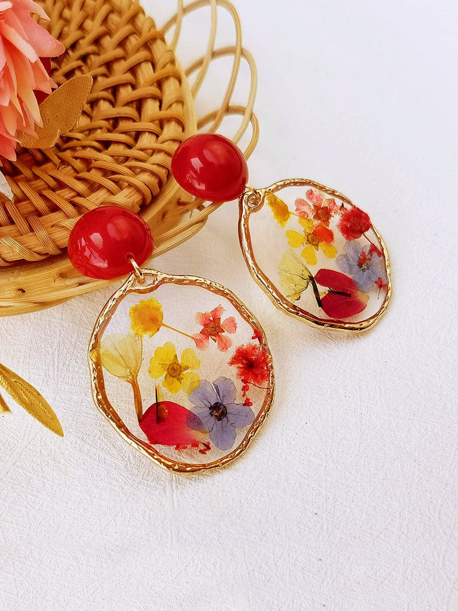 Pressed Flower Earrings - Garden Party Gold one size