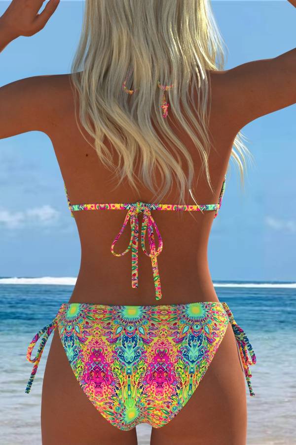 Trippy Print Halter Tie Two-Piece Bikini Swimsuit