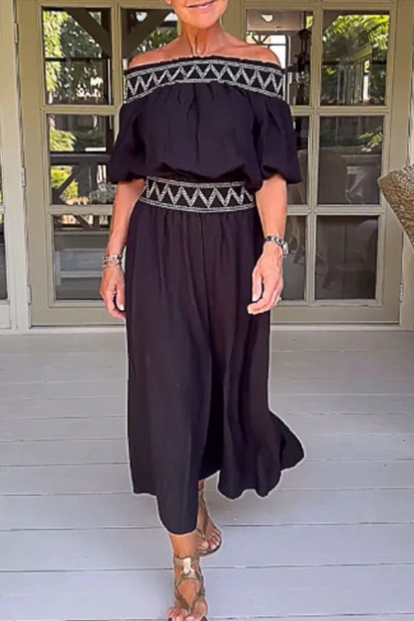Bayside Beauty One Shoulder Slit Relaxed Midi Dress Black