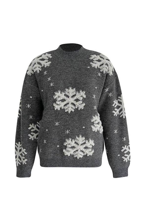 Turtleneck Christmas print knitted sweater Grey