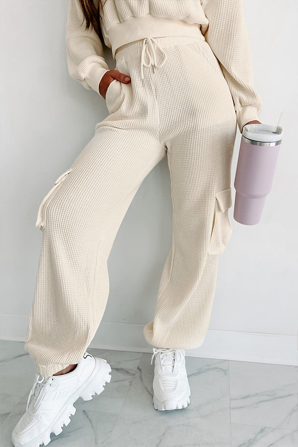 Weekend Hangs Waffle Knit Pullover and Pocket Pants Loungewear Set