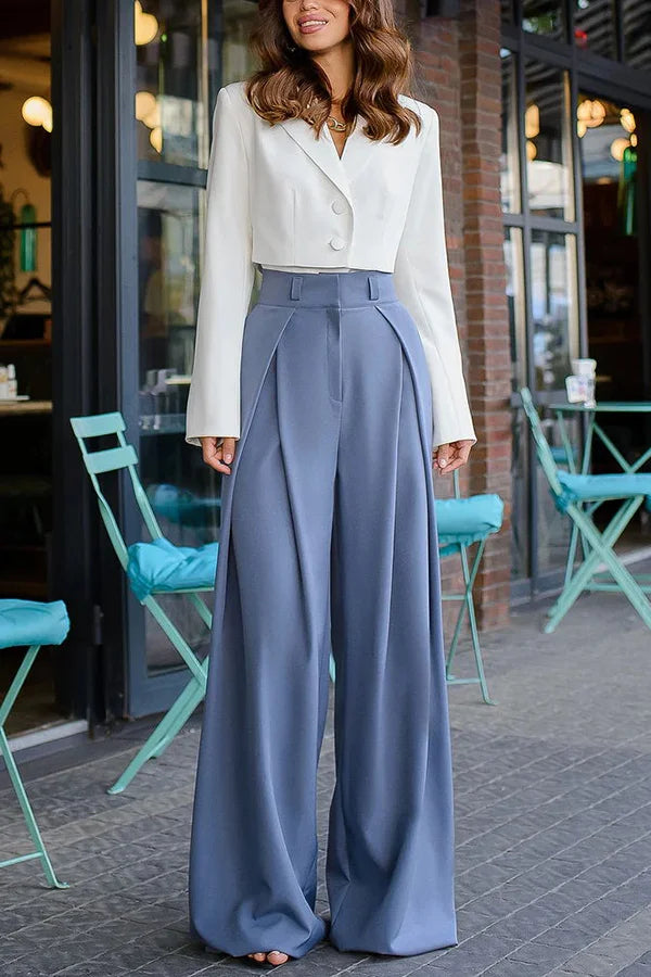 Palazzo Style High Waist Wide Leg Pants Blue