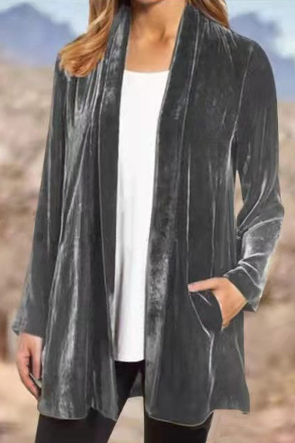 Casual Gold Velvet Solid Color Cardigan Blazer Grey