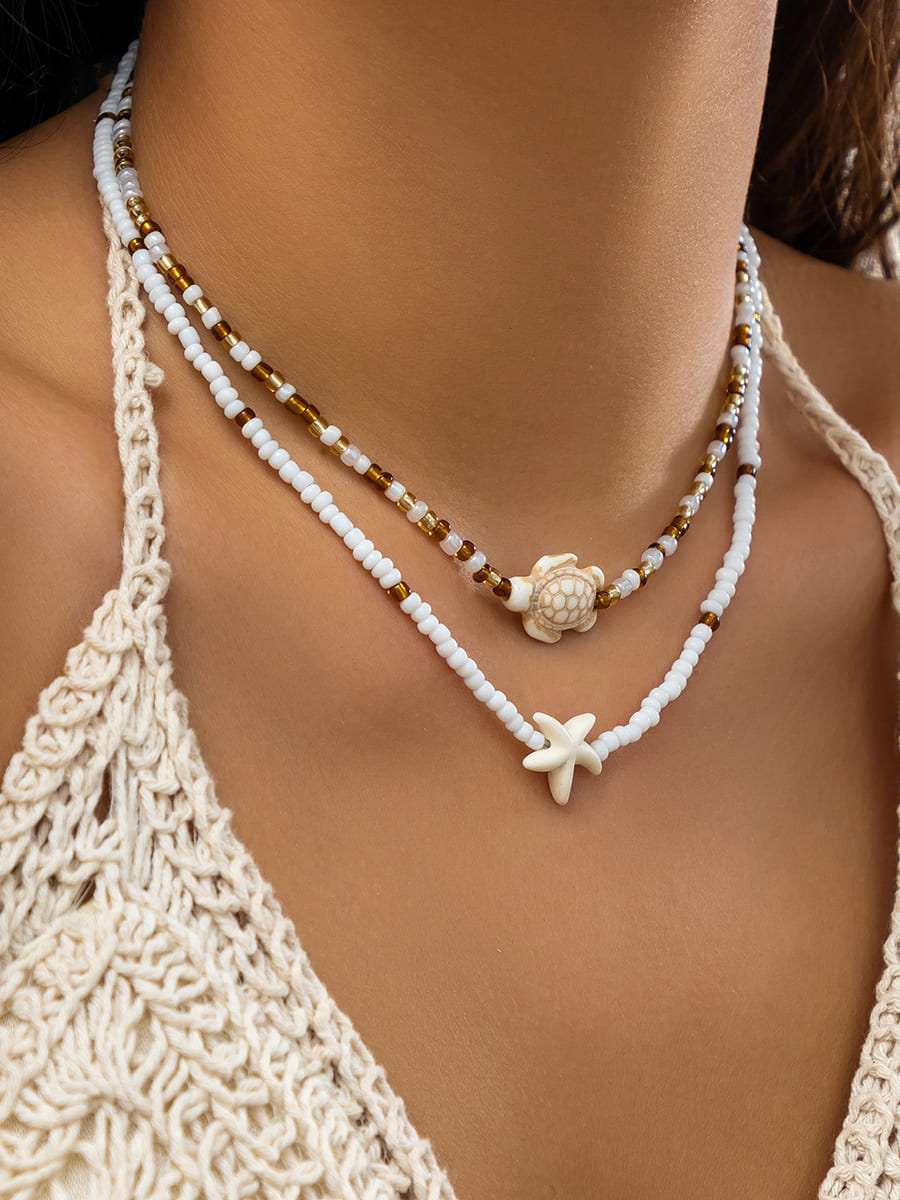 Beach Starfish Shell Necklace 2pcs one size