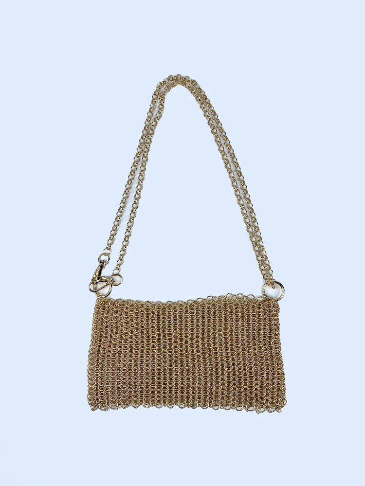 Hand-Woven Fish Scale Shoulder Bag Gold ONE SIZE
