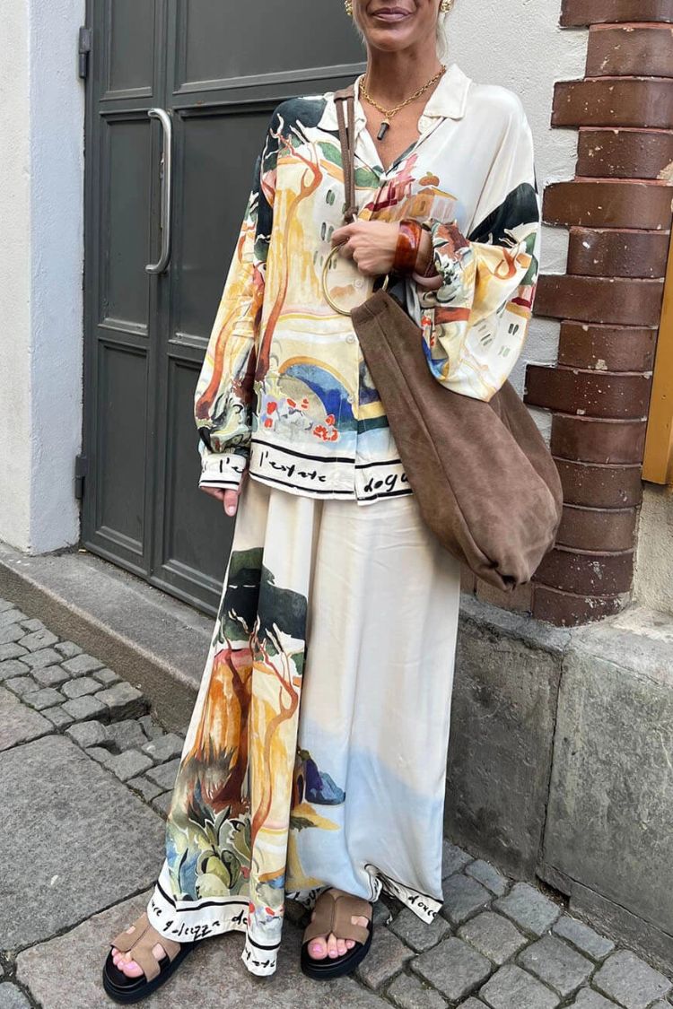 Ellison Unique Print Elastic Waist Pocketed Wide Leg Pants