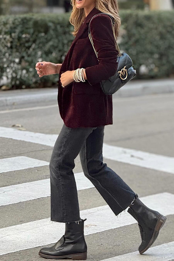 Gold velvet solid color casual suit cardigan Brown