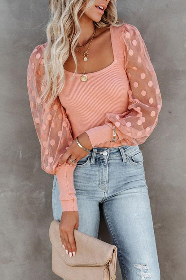 LET'S GO LIGHT DOTTED UP SHEER LONG SLEEVE TOP Pink