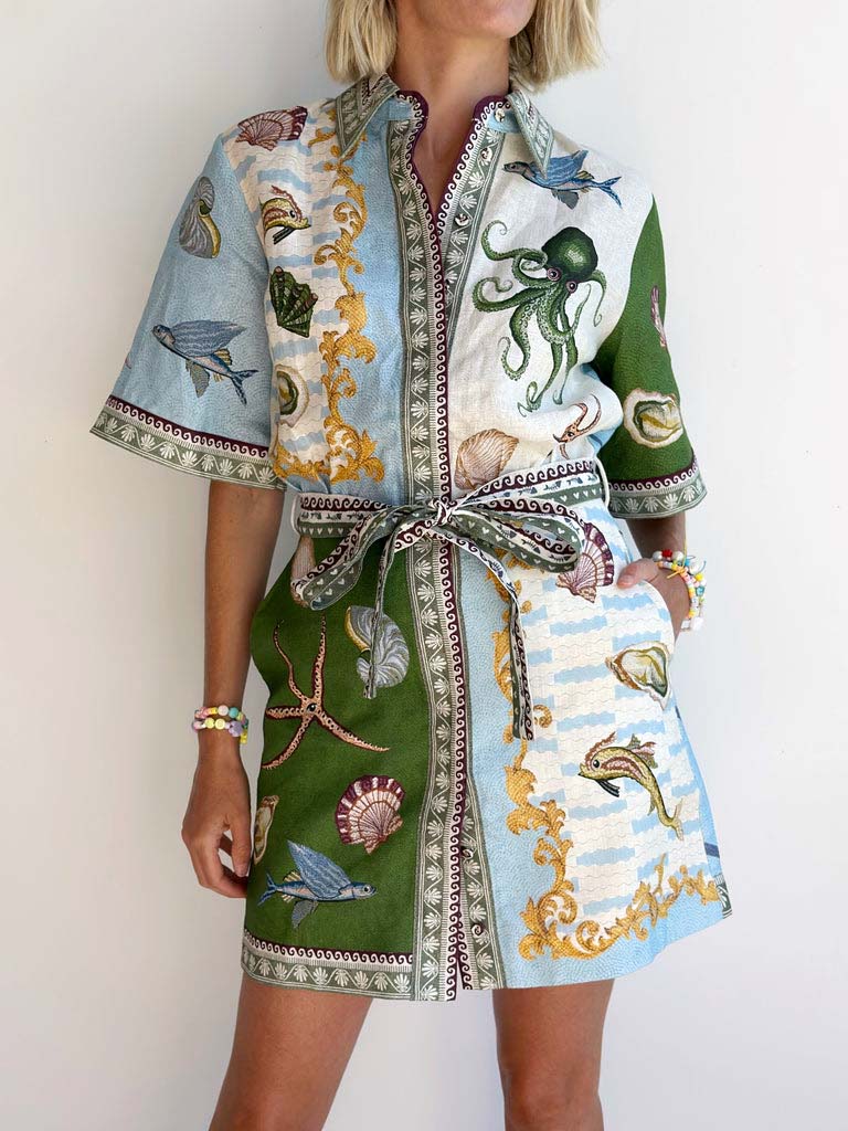 Einzigartiges Minikleid mit Tiefsee-Blumendruck