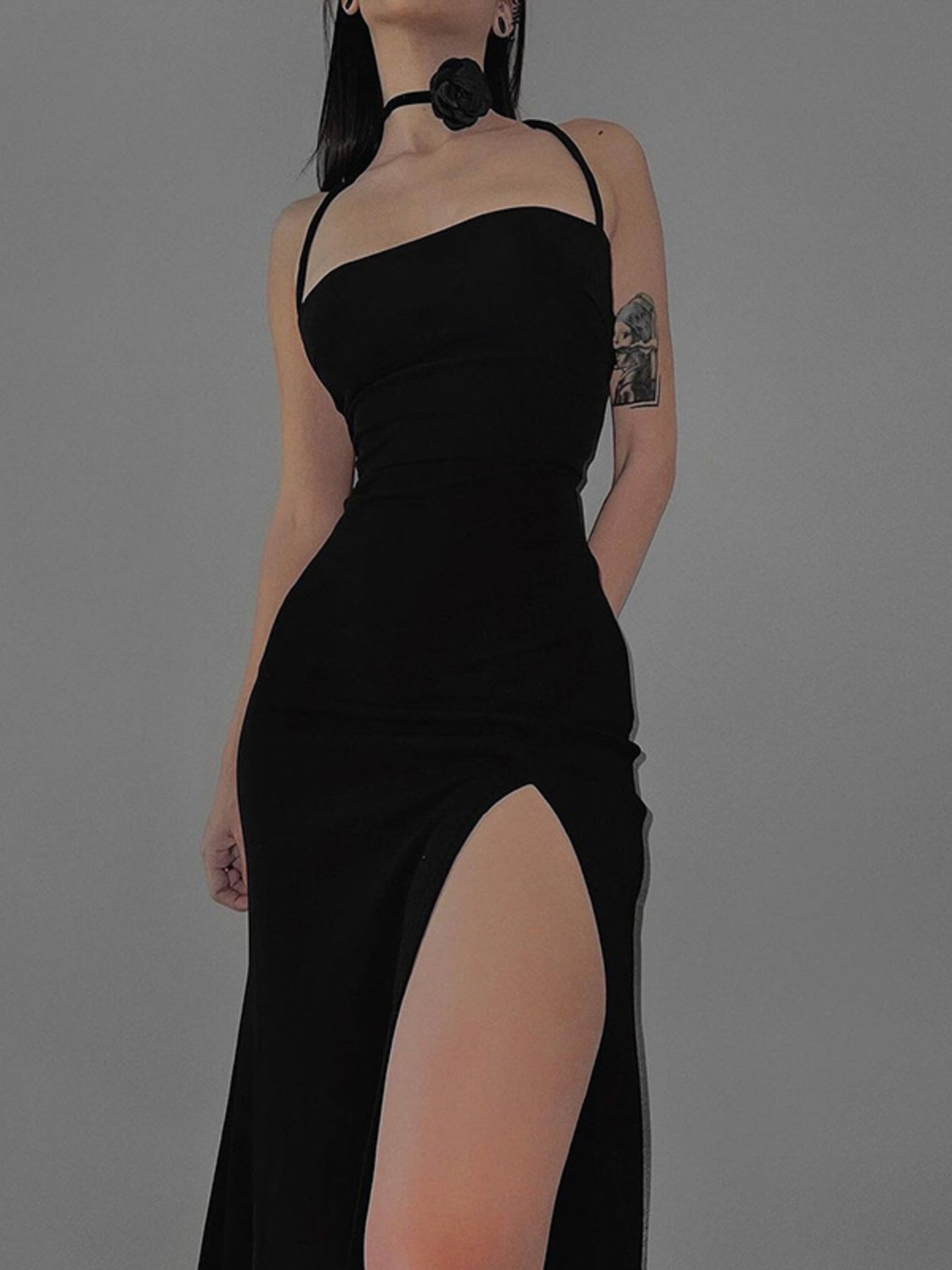 Sculpt Tie-Up Bodycon Dress – High Slit Edition