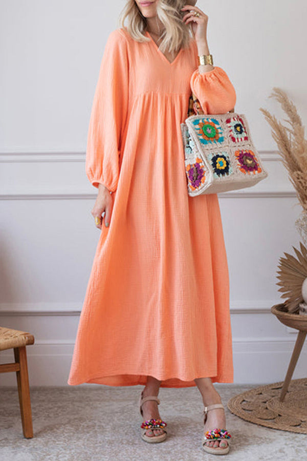 Casual Simplicity Solid Patchwork A Line Dresses Orange