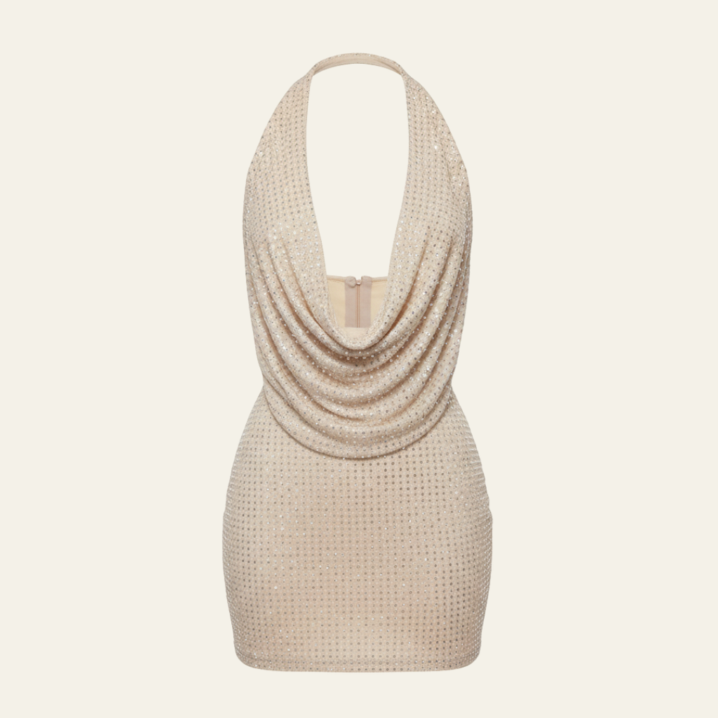 The Sorrento Glitter Party Drape Mini Dress