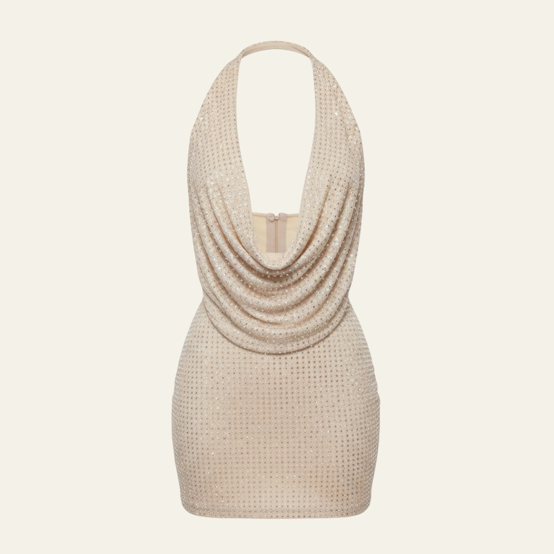 The Sorrento Glitter Party Drape Mini Dress