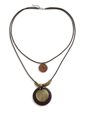 Wooden Disc Beaded Long Necklace Bronze K1 one size