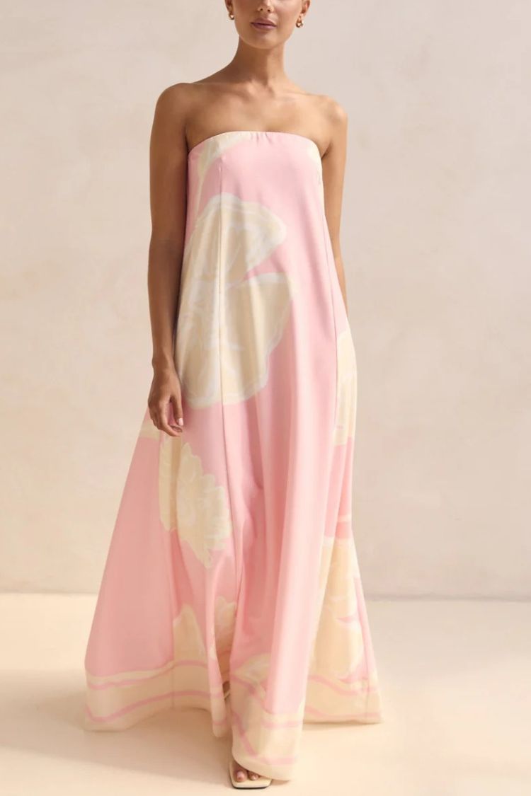 Unique Print Sexy Tube Top Back Zipper Loose Maxi Dress