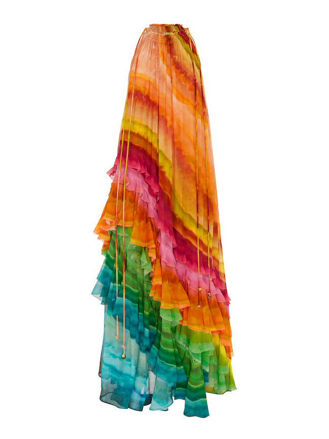 Robe longue à volants et imprimé coloré unique